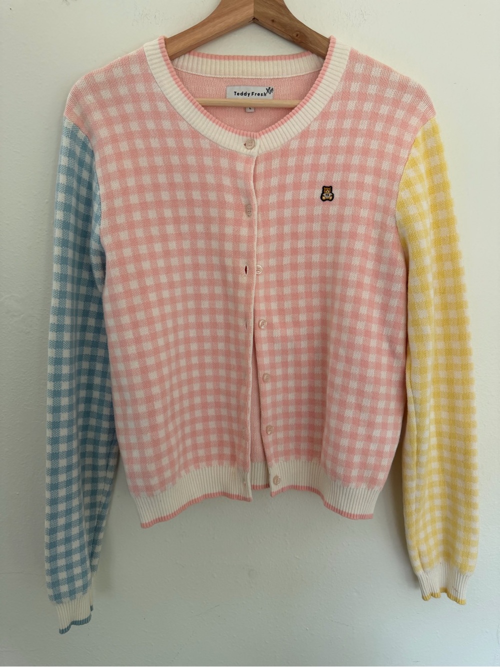 Teddy Fresh Pastel Gingham Cardigan - Pink, Blue & Yellow